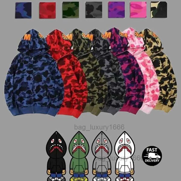 

mens designer hoodie full zip up shark hoodies for woman black camouflage jacket blue hoody hooded sweatshirt man womens sweater long sleeve