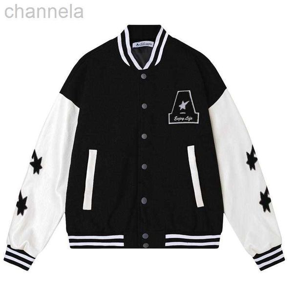 

men's jackets harajuku baseball jacket star letter embroidery patchwork hip hop jacket casual college style oversize couple coat, Black;brown