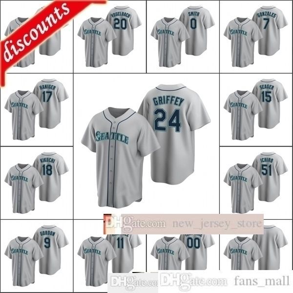 

2021 baseball jerseys men #24 ken griffey 51 ichiro suzuki 17 emerson hancock 18 kikuchi smith custom women youth kid gray road stitched jer, Blue;black