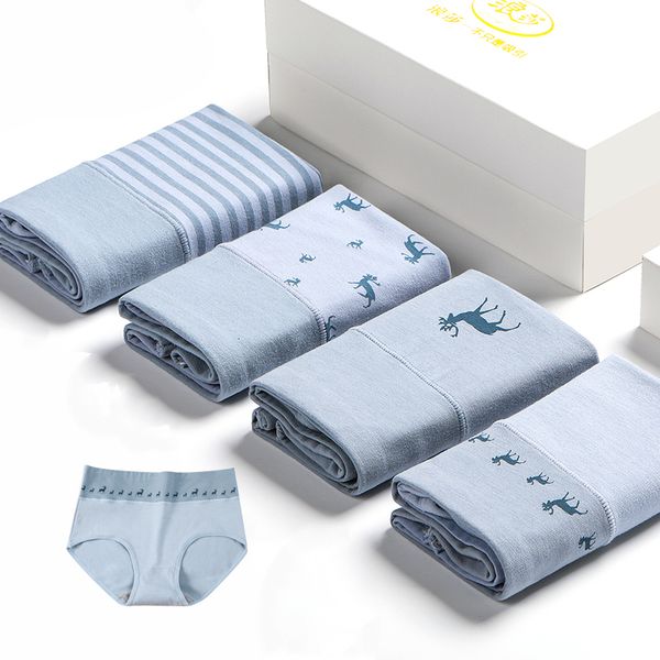 

women's panties 4pcs/set high waist women panties cotton slimming underwear cute print seamless briefs breathable female lingerie plus, Black;pink