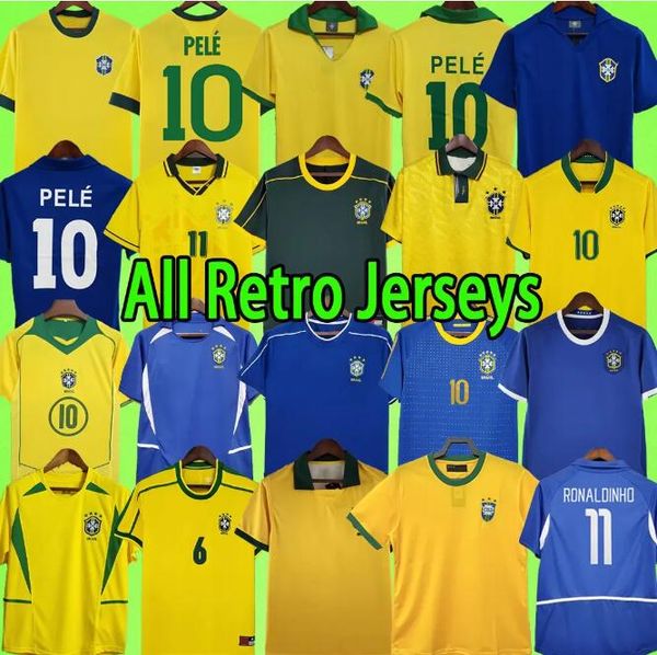 

brazil retro soccer jerseys #10 pele 1957 1970 1978 1985 1988 1992 1994 1998 2000 2002 2004 2006 2010 2012 brasil ronaldinho football shirt, Black;yellow