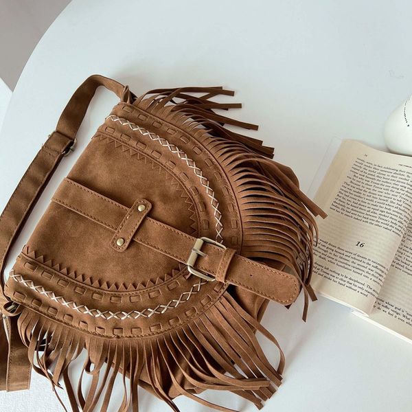 

evening bags handmade faux suede womens shoulder bag tassel fashion boho handbag for women summer 230414