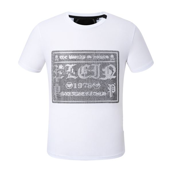 

pp fashion men's designer slim fit t-shirt summer rhinestone short sleeve round neck shirt tee skulls print streetwear collar polos m-, White;black