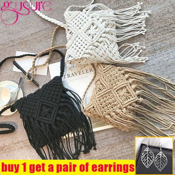 

evening bags gusure casual handmade crochet braid fringed bags for women tassel knitted crossbody bags beach bohemian shoulder messenger bag
