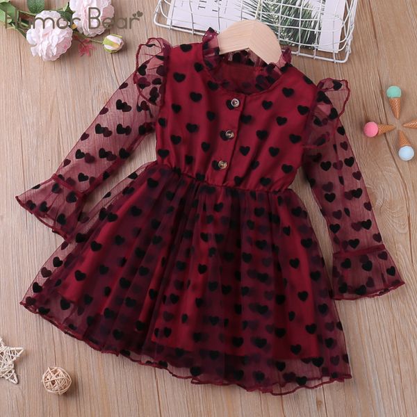 

girl's dresses humor bear girl long sleeve spring summer mesh yarn heart printed princess party kid clothes for 26y 230413, Red;yellow