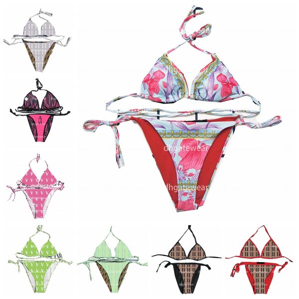 

summer bikini set designer women swimsuit textile f printed beach swimwear fashion lace up strap bathing suit
