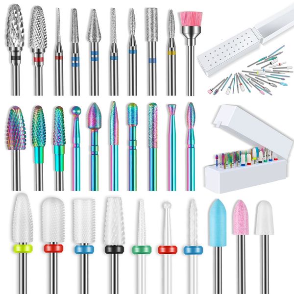 

nail art equipment 30pcs nail drill bits ceramic diamond cuticle efile carbide remover for home salon acrylic gel nail manicure pedicure too, Silver