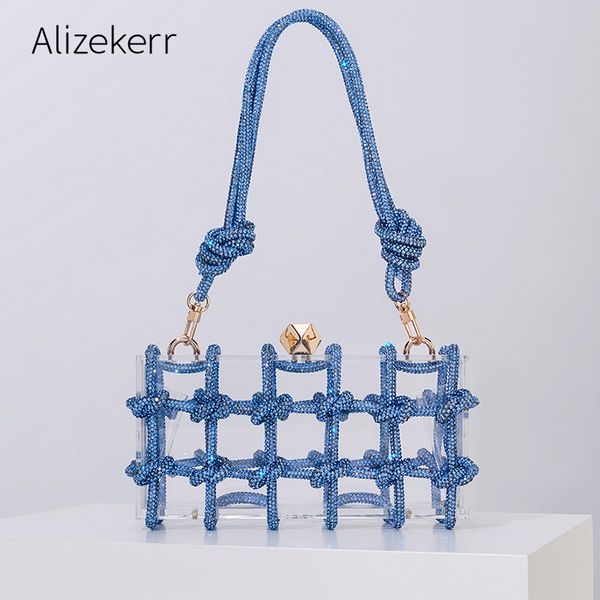 

evening bags diamond clear acrylic box clutch women boutique woven knotted rope purses and handbags wedding party 230414