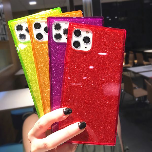 

phone case for iphone 11 12 13 14 pro max xr x xs max 7 8 plus square fluorescent color transparent soft silicone cover