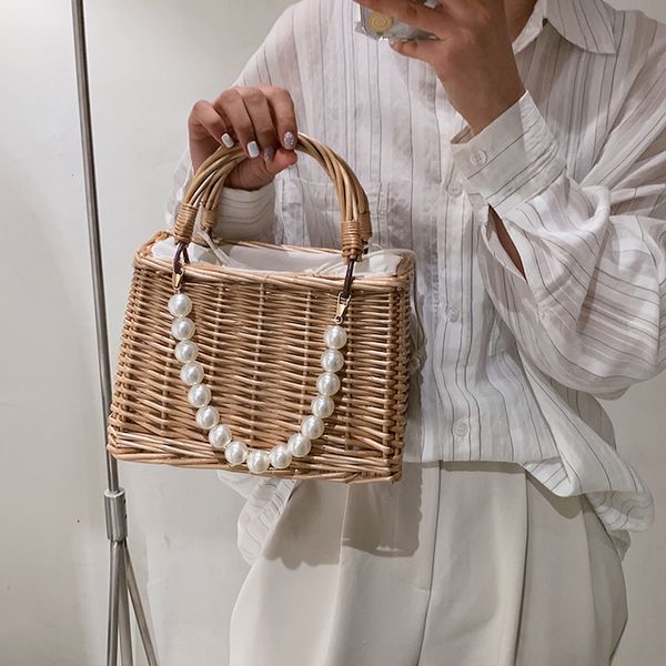 

evening bags lace straw purses and handbags women summer rattan handmade tote bags ladies ribbons beach basket bag pearl beads hand bag 2304