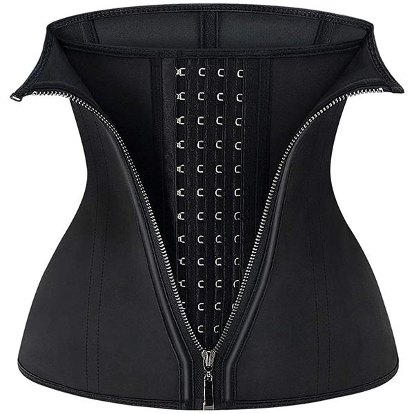 

women's shapers waist trainer women latex zipper corset sport cincher hourglass slimming waist corset body shaper high compression work, Black;white