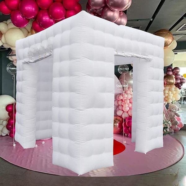 

white inflatable cube p booth air tent portable snapshouse with led ligh