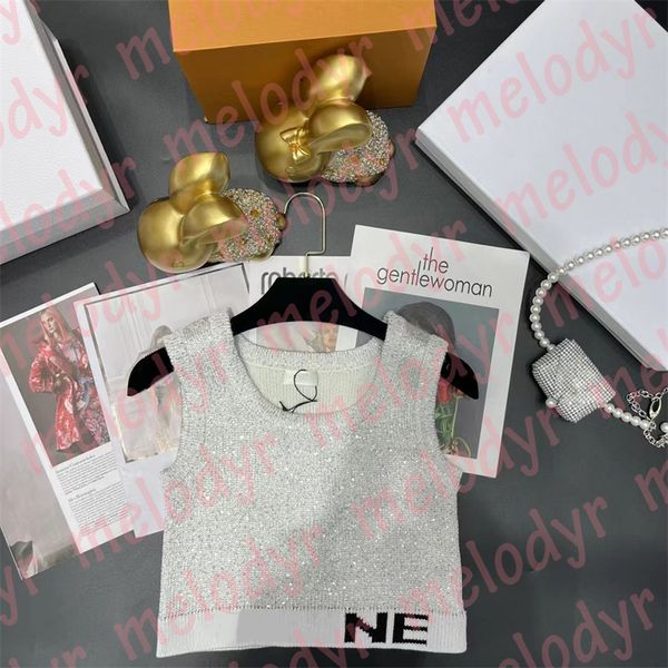 

fashion sequin vest letter print women t shirt summer elastic slim short tank nightclub clothing, Black