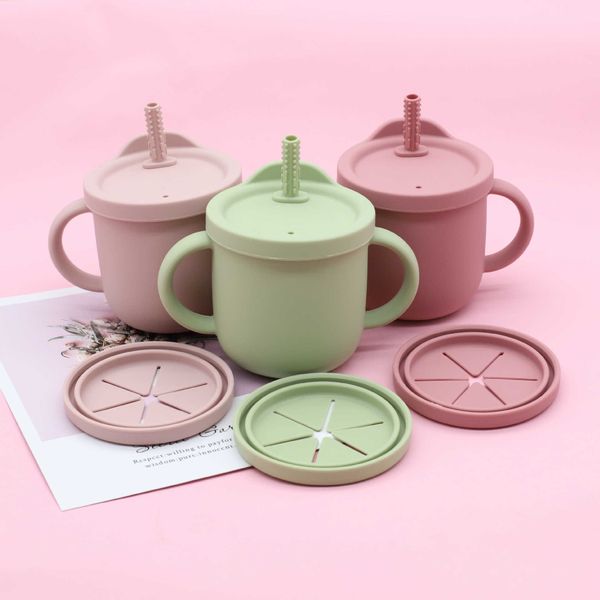 

cups dishes utensils silicone baby feeding cups kids drinkware sippy cups double lids food storage box portable baby snack cup with lid dual