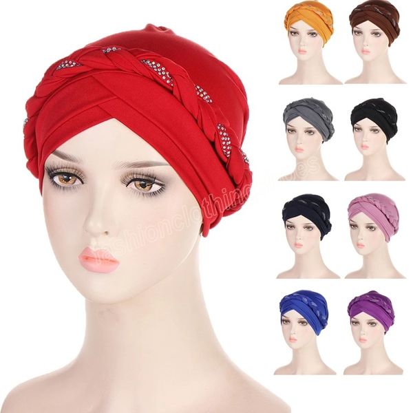

diamonds indian muslim women hijab turban braid bonnet chemo caps inner cancer head wrap scarf beanies hat hair loss cover mujer, Yellow