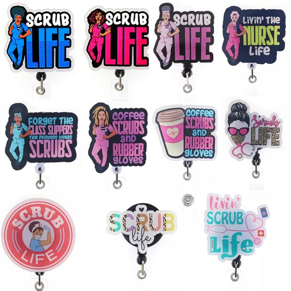 

10 pcs/lot fashion key rings office supply medical series coffee scrubs and rubber gloves badge reel scrub life girl worker accessories badg, Slivery;golden