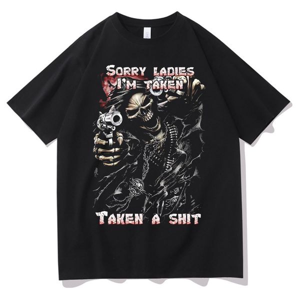 

men's t-shirts epic skull man graphic tshirt sorry ladies i'm taken a shit t shirt funny men women vintage t-shirts mens black str, White;black