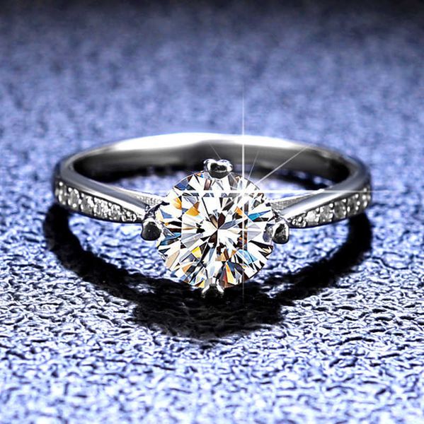 

high version tiffay 925 sterling silver ring mosang diamond women's classic four claw crown proposal