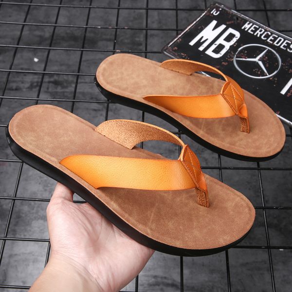 

slippers qmaigie men flip flops leather summer beach skidproof shoes soft comfortable mens slippers plus size 47 230328, Black