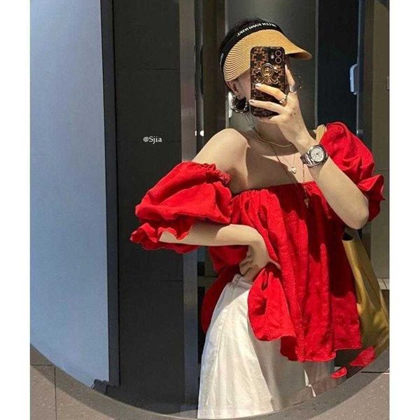 

korean chic show blouses white off shoulder the flab hiding puff sleeve loose fit