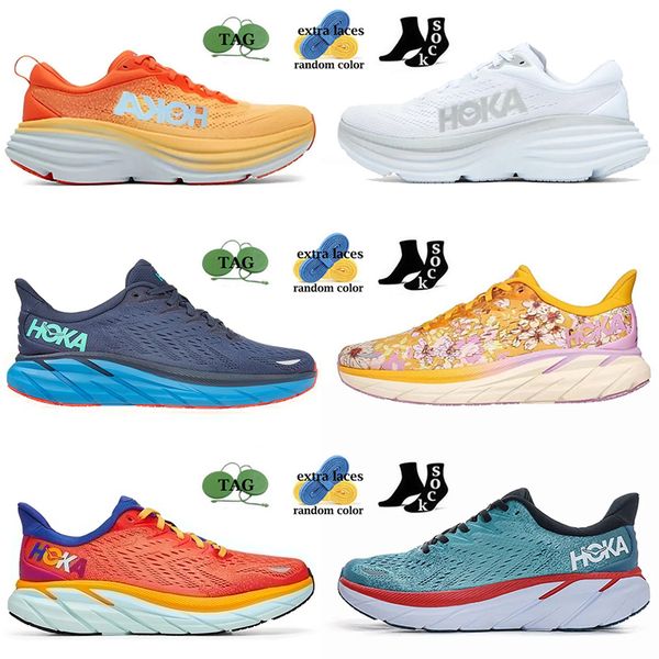 

bondi hoka 8 hokas one running shoes men women clifton trainers real teal aquarelle triple black white outer space ibis rose pink classic sn