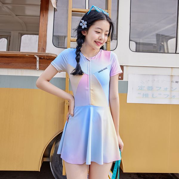 

women's swimwear swimsuit girls swimwear print swimming suit bathing suit short sleeve zipper swimdress body suit swim beach wear 23041, White;black