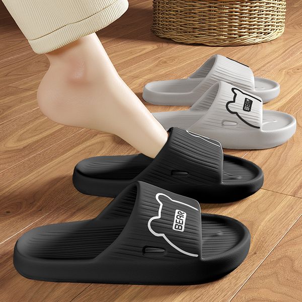 

slippers summer home indoor men women flat cartoon bear print non slip bathroom beach slides shoes 230414, Black
