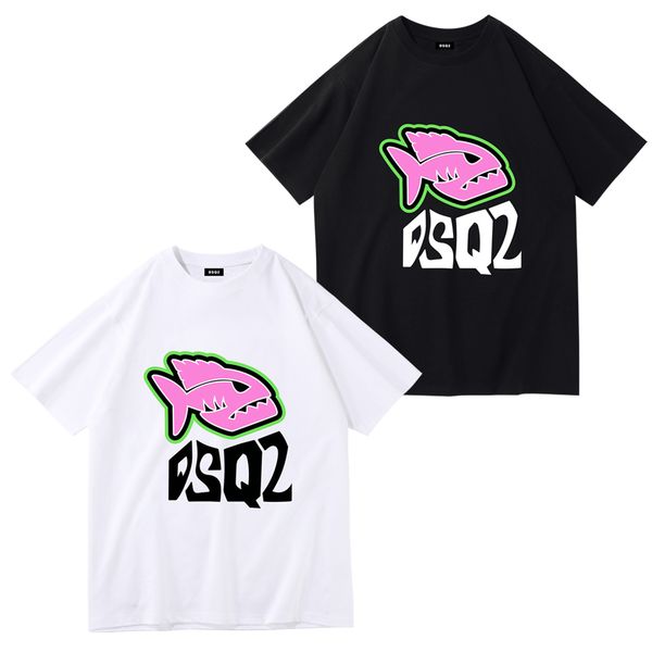 

cotton clothes dsq2 men's short sleeved summer loose fitting casual women's t-shirt printed sportswear, versatile base shirt, White;black