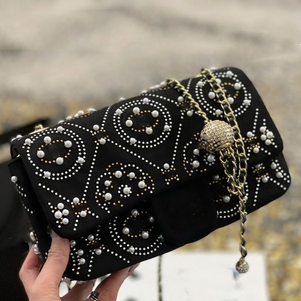 

womens nubuck rubbed stud pearl bags embroidery classic mini flap purse with crush strass gold ball metal hardware matelasse chain crossbody