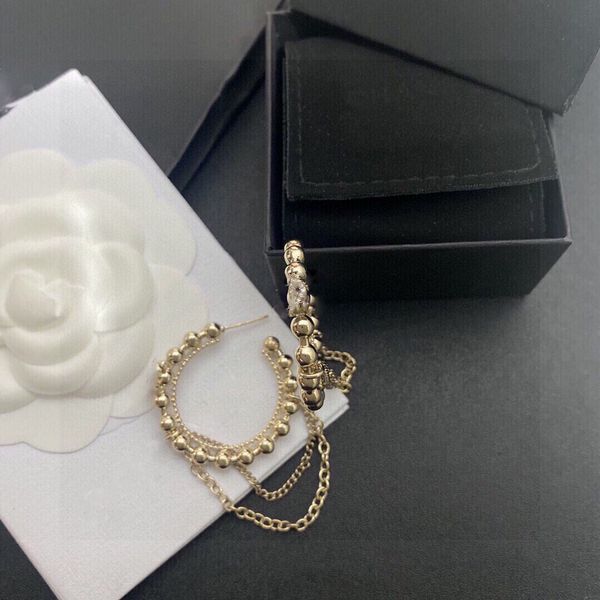 

2023 luxury fashion big hoop earrings women's studs designer tassel chain alphabet round bead stud earrings send girlfriend no box, Golden;silver