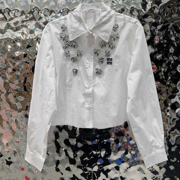 

women's blouses & shirts designer fashion womens casual shirt letter embroidered lapel shirt designer shirts women diamond inlay thin j, White