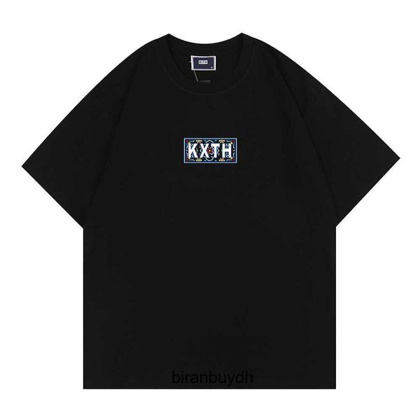 

men's t-shirts niche trendy brand kith moroccan blue cashew flower totem short sleeved men's and women's sports pullover t-sh, White;black