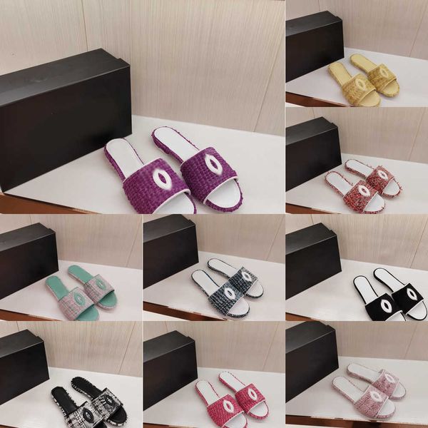 

classic plaid tweed fabric woven slippers bath sandals outdoor honey paris interlocking c ladies shoes black white pink green platform slide