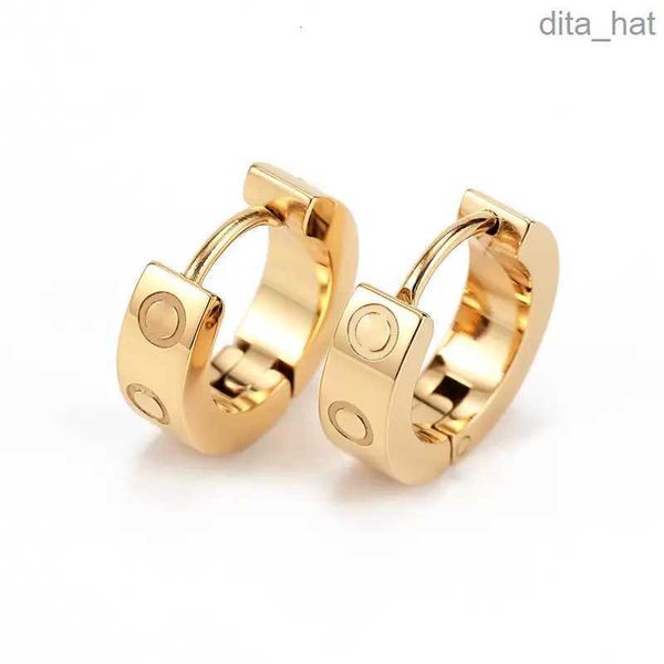 

titanium steel stud love earring for woman exquisite simple fashion c diamond ring lady earrings jewelry gift with bag, Golden;silver