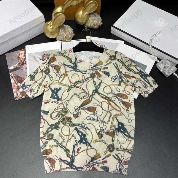 

womens t-shirt designer summer spring fashion leisure luxury loose fit classic brand digital logo panel printed round neck knitted short sle, White