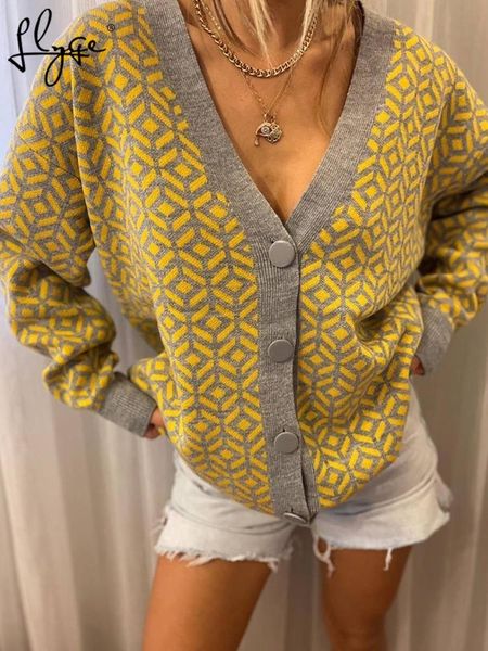 

sweaters printed vneck women sweaters cardigan oversized loose check autumn ladies sweater 2022 new fashion long sleeve knitwear, White;black