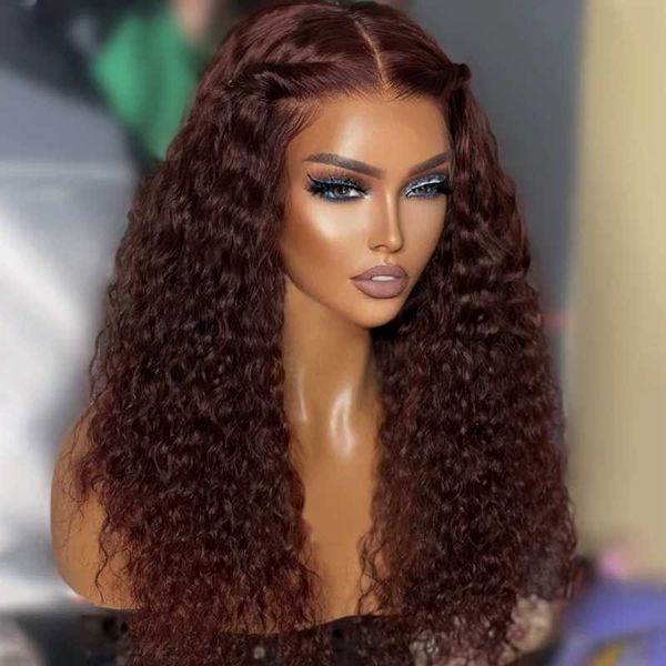 

synthetic wigs reddish brown kinky curly wig synthetic lace t part s for women copper red pre plucked with baby hair closured 230227, Black
