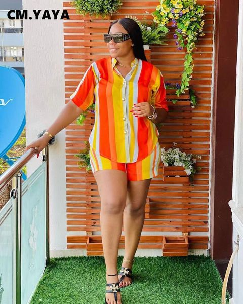 

dress cm.yaya elegant striped women's short suit and blouse shirt matching two 2 piece set outfits 2022 summer casual tracksuit, White