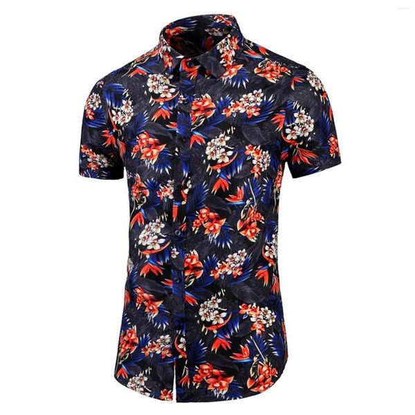 

men's casual shirts 2023 men short sleeved plus size shirt fashion rose plant flower printed hawaii leisure vacation clothing, White;black