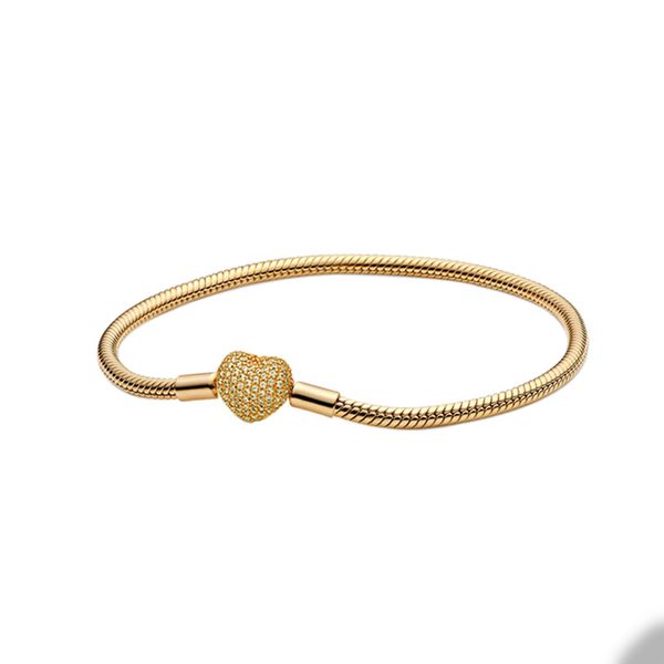 

18k gold plated hearts charm bracelet for pandora real sterling silver snake chain wedding bracelets for women girlfriend gift love bracelet, Golden;silver