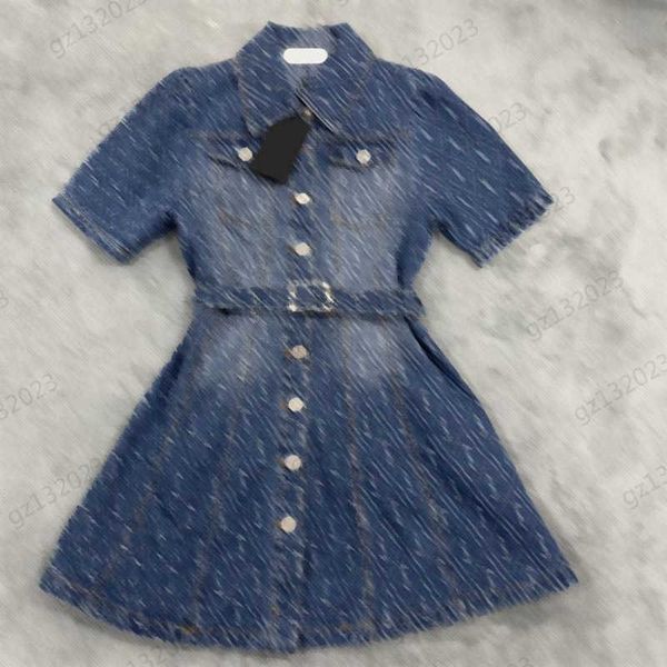 

denim dresses exquisite jacquard letters embellished lapel pocket short sleeve dress corset waist version type custom button belt slim maxis, Black;gray