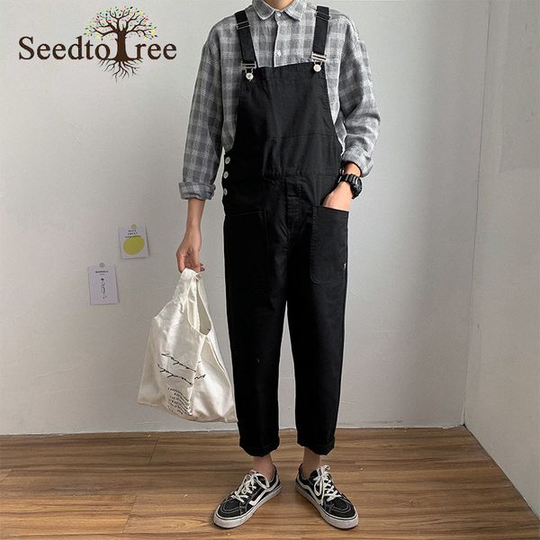 

men's pants spring and summer overalls loose straight leg gusset casual korean fashion cargo ankle length 230414, Black