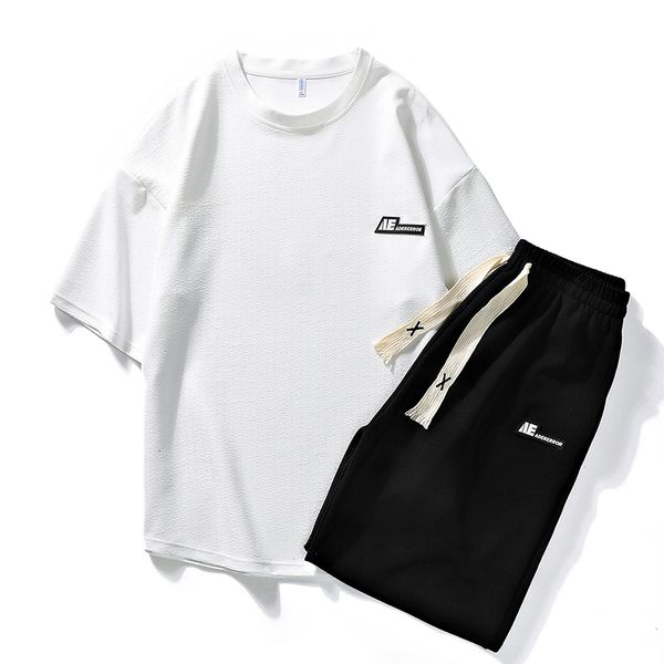 

mens tracksuits summer suit round neck tshirt shortsleeved teenagers casual and fashionable shorts twopiece male clothing 230414, Gray