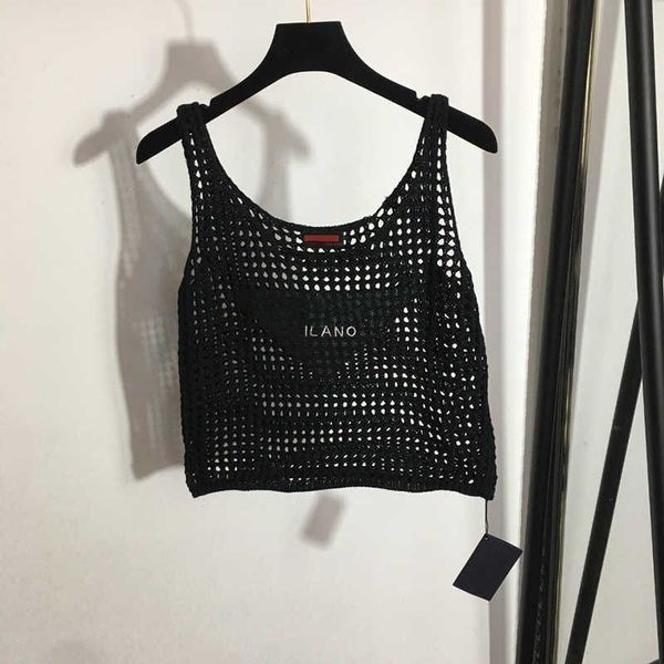 

4 Colors Hollow Vests Tanks Fashion Letter Embroidery Vest Summer Breathable Designer Tops Classy Girls Sling Tops Clothing, Beige