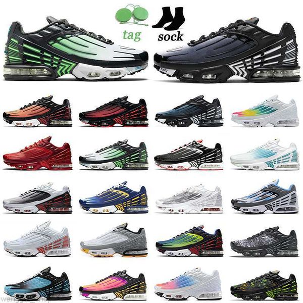 

tn plus 3 tuned running shoes tns iii women mens trainers sneakers volt glow obsidan crimson red parachute purple nebula men sports good, Black