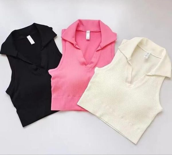 

sports tank with chest cushion, outward wearing polo collar, fashion tight short bra, women's fine thread, breathable and shockproof yo, White;red