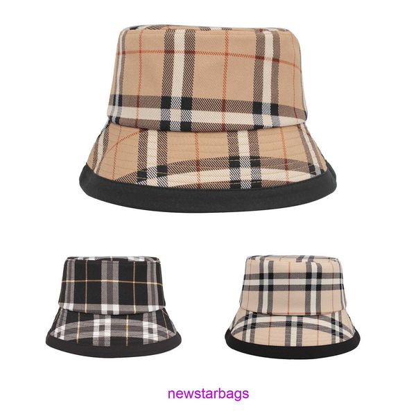 

brand designer burbberys hat online store doublesided new korean casual plaid hat men and women's fashion trend wide brim basin sun sha, Blue;gray