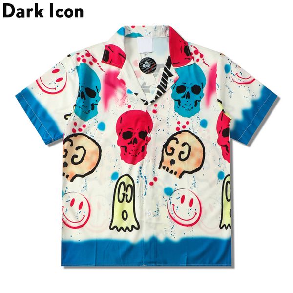 

men's casual shirts dark icon funny skull print splash dyeing men's turn down shirt hip hop shirt men's 230414, White;black