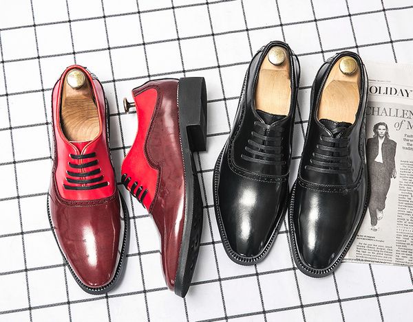 

men leather business shoes patent leather taller trendy british dress suits hidden heeled party oxfords 38-48, Black