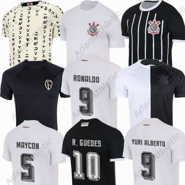 

corinthian soccer jerseys 2023 2024 r9 ronaldo r.guedes yuri alberto democracia corinthiana football shirts maycon paulinho balbuena gil jer, Black;yellow